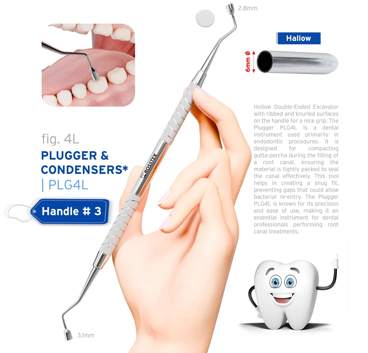 حاشٍ/مكثّف للأسنان 4، ناعم، 2.8mm–3.1mm، مقبض رقم 3