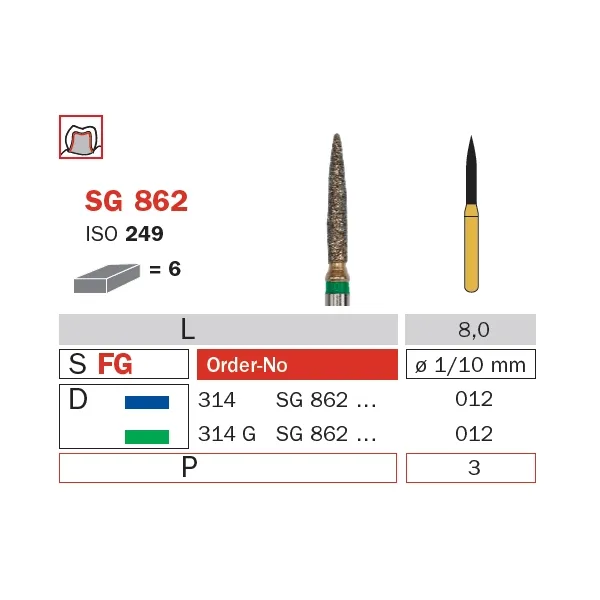 Diamond Bur, FG 012, Medium, Flame (Goldies) ISO #249
