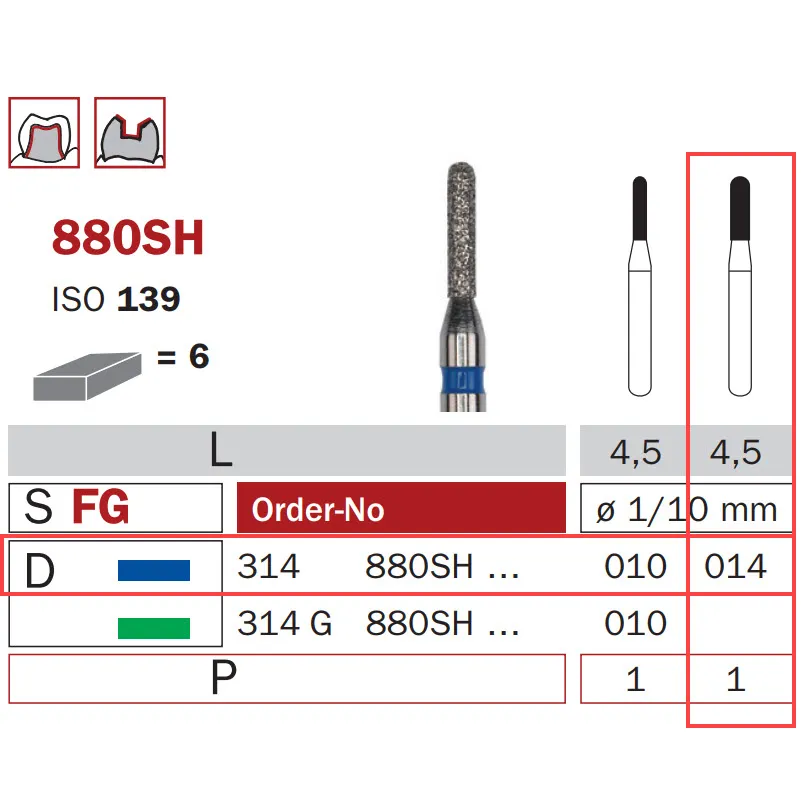 Diamond Bur, FG 014, Medium, Torpedo ISO #139
