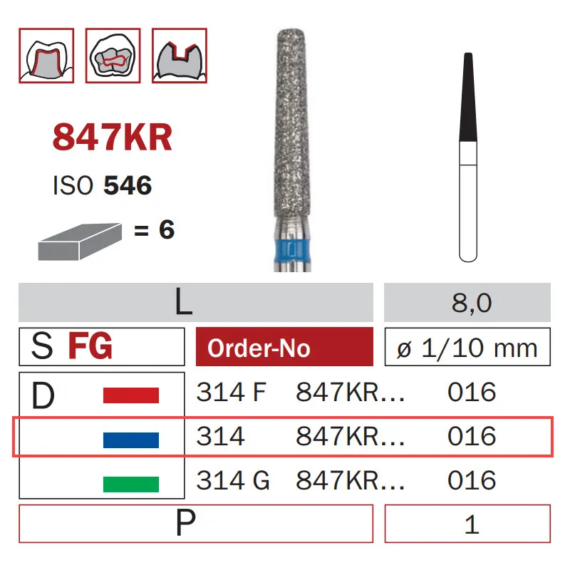Diamond Bur, FG 016, Medium, Truncated Cone ISO #546