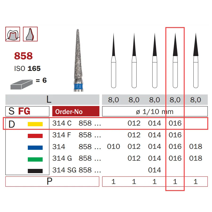 Diamond Bur, FG 016, X-Fine, Cone ISO #165