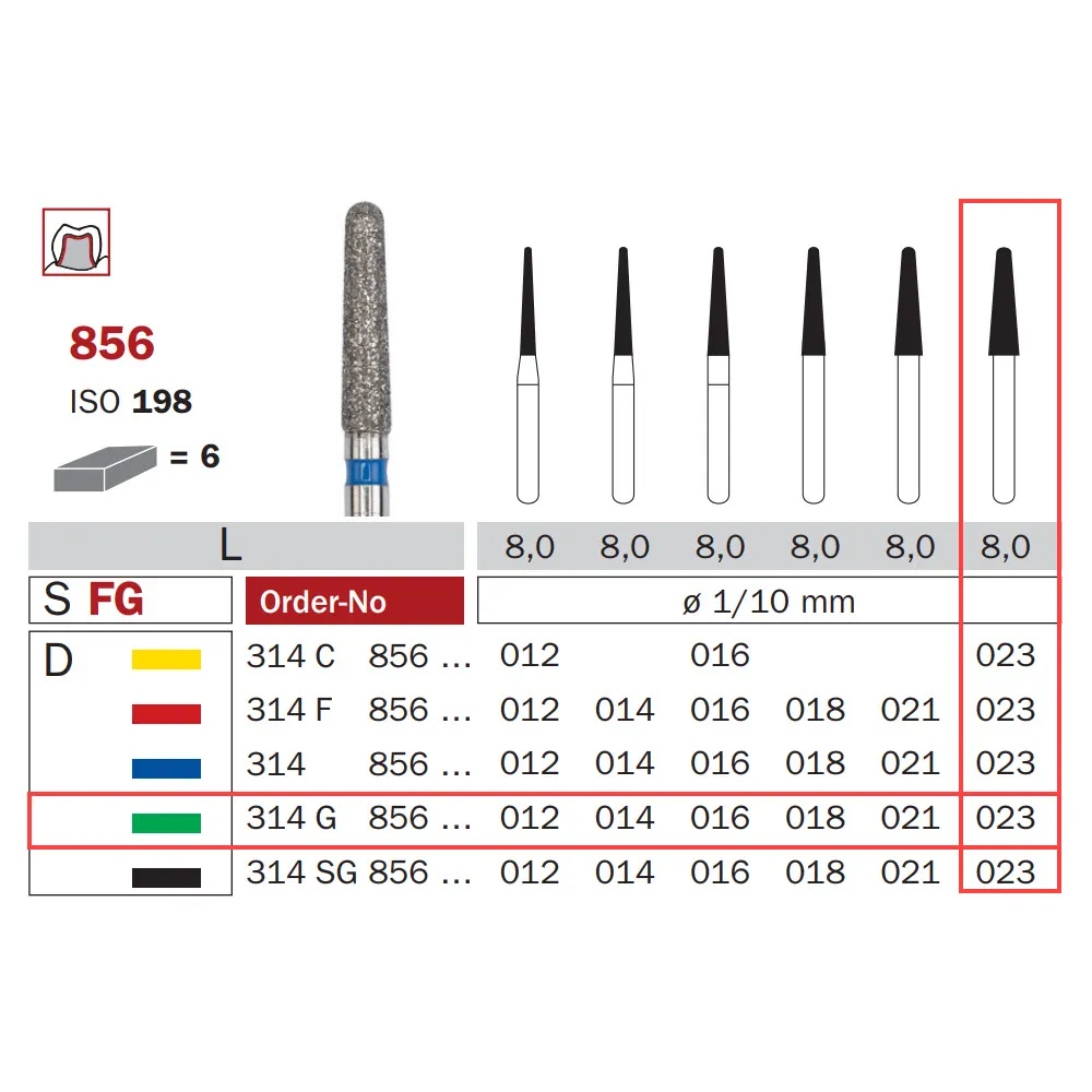 Diamond Bur, FG 023, Coarse, Cone Round End ISO #198