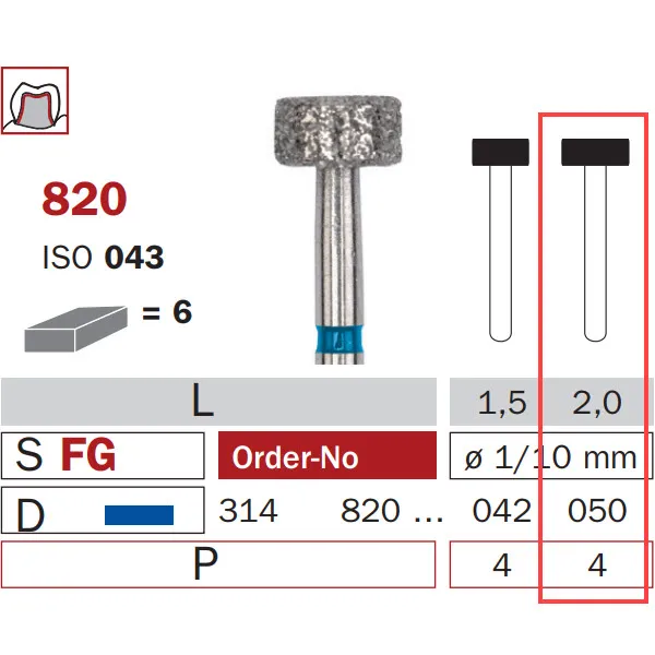 Diamond Bur, FG 050, Medium, Wheel ISO #043