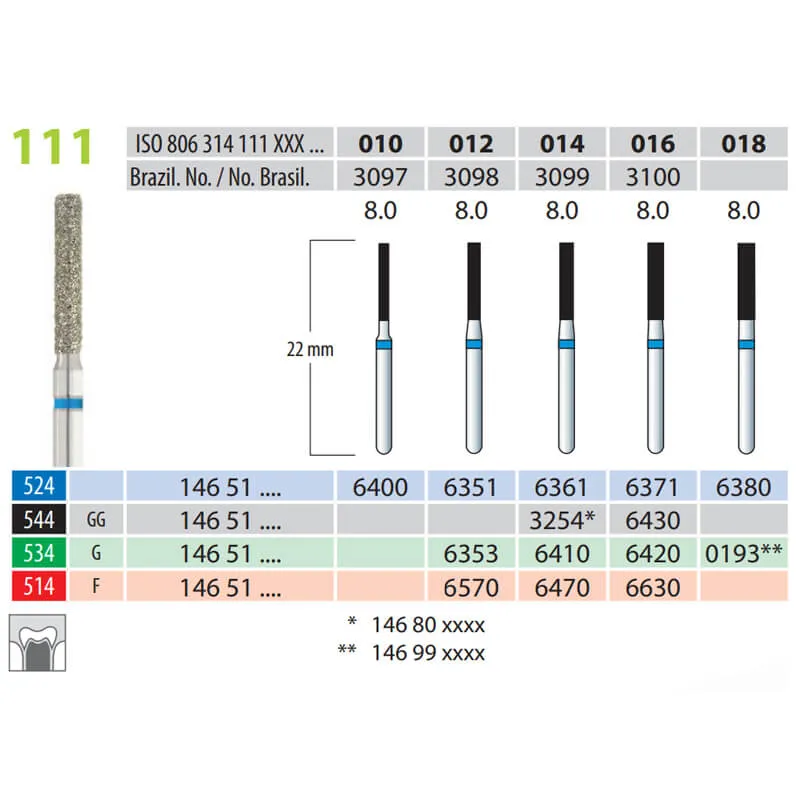 Diamond Burs, Cylinder, FG 111-010, Medium