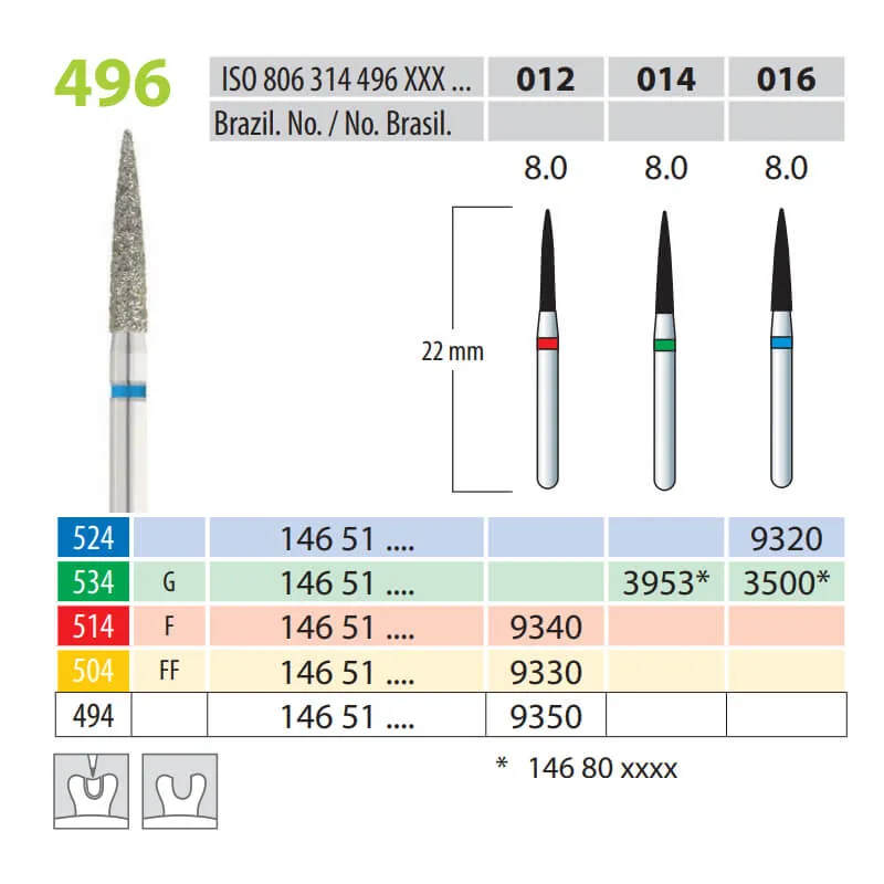 Diamond Burs, Flame, FG 496-012, XX-Fine
