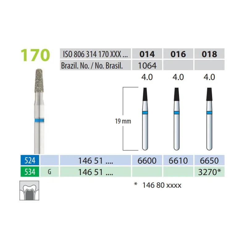 Diamond Burs, Truncated Cone, FG 170-014, Medium
