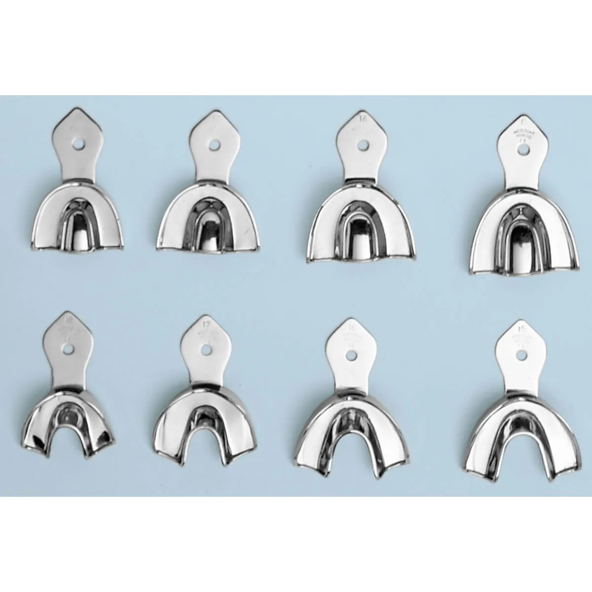 Impression Trays, Stainless Steel, Pediatric, Rim Lock, Set/8