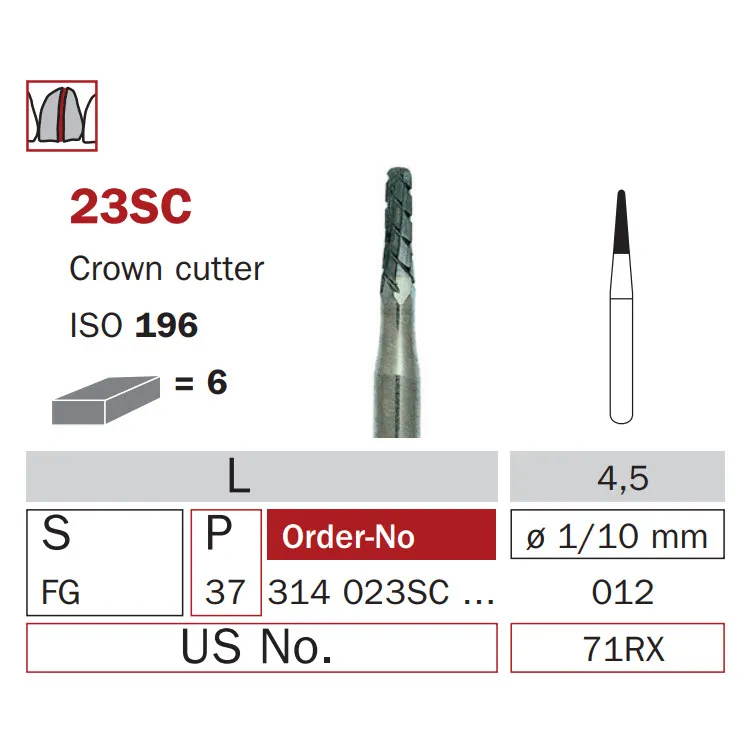 High Speed Carbide Crown Cutter Bur, FG 012, ISO #196