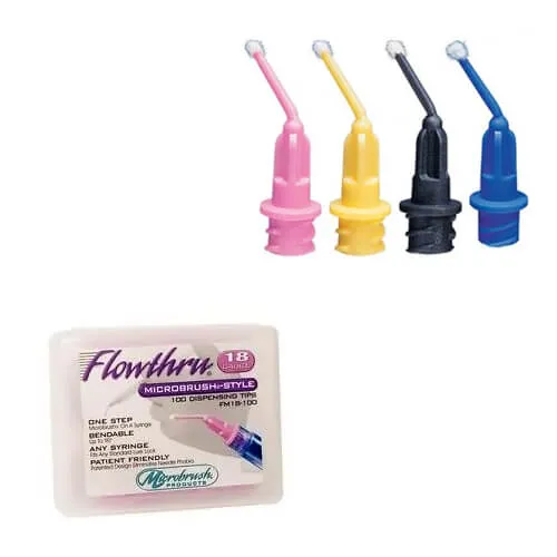 Flowthru Dispensing Tip, Microbrush Style, 20 Gauge, Yellow