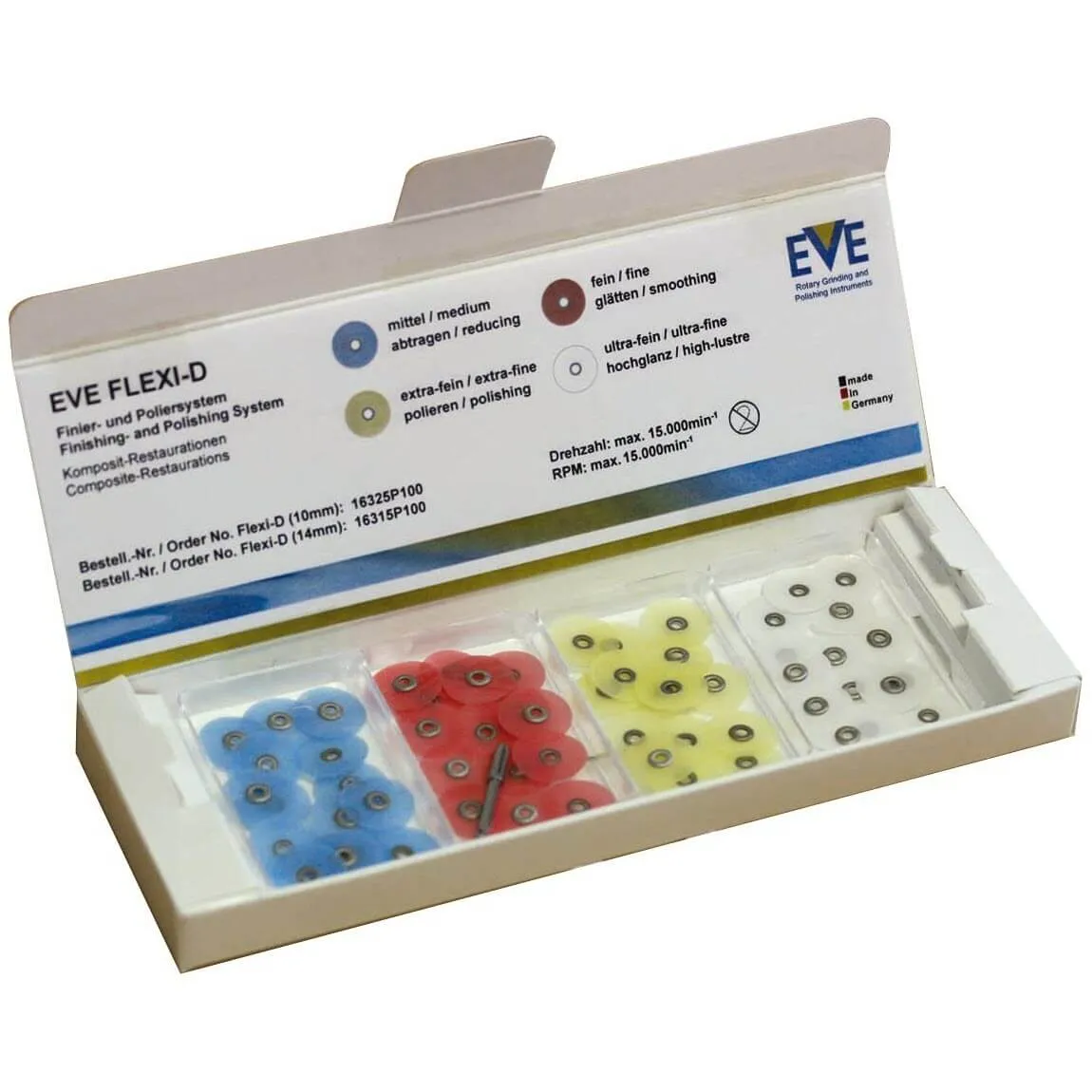 FLEXI-D، أقراص تلميع الكومبوزيت والبورسلين، حبيبات متنوعة، RA، 14mm
