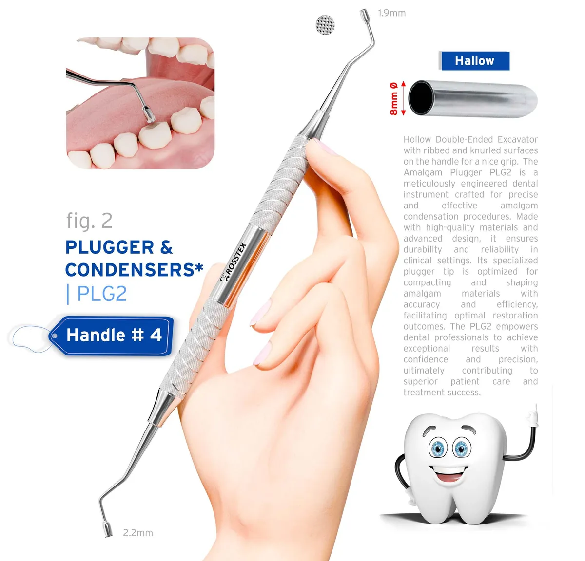 Dental Plugger/Condenser 2, Serrated, 1.9mm–2.2mm, Handle No. 4