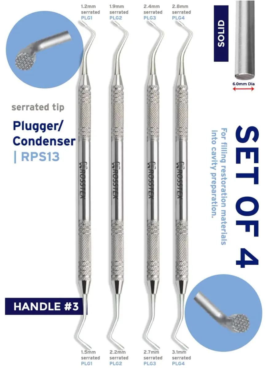 Dental Serrated Condensers Kit, 4 Pcs, Handle No. 3