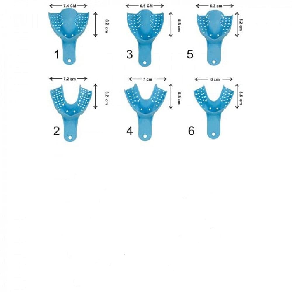 صواني طبعات الأسنان البلاستيكية الزرقاء PK/12 – 6 علوي + 6 سفلي | Dental Impression Trays