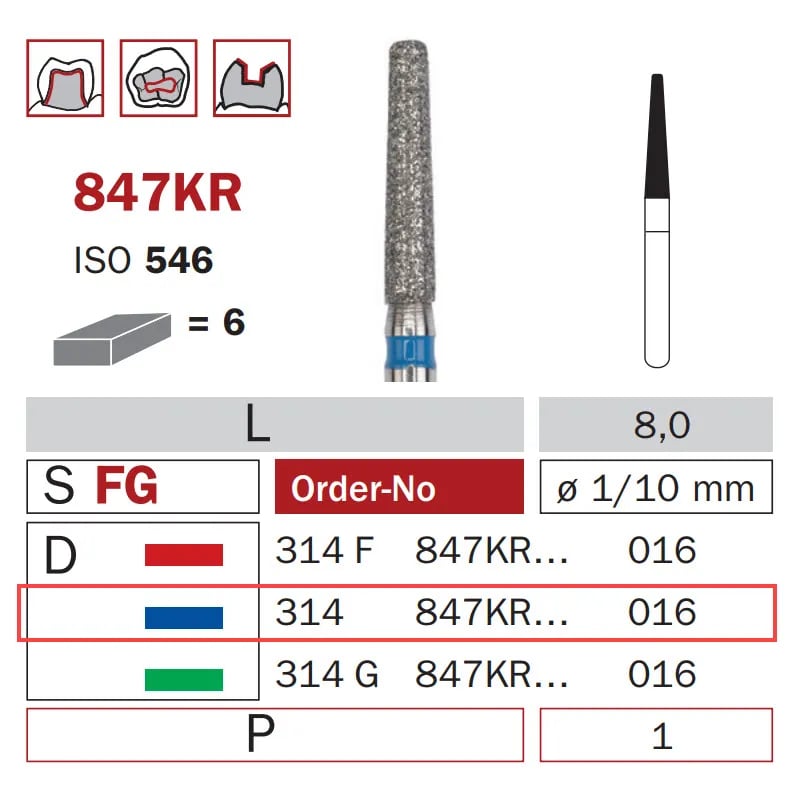 Diamond Bur, FG 016, Medium, Truncated Cone ISO #546