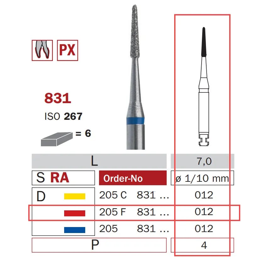 Diamond Bur, Long RA 012, Fine, Small Cone ISO #267