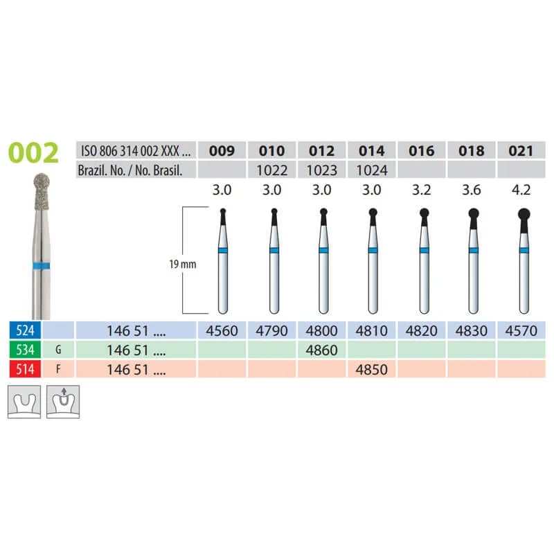 Diamond Burs, Round with Neck, FG 002-018, Medium