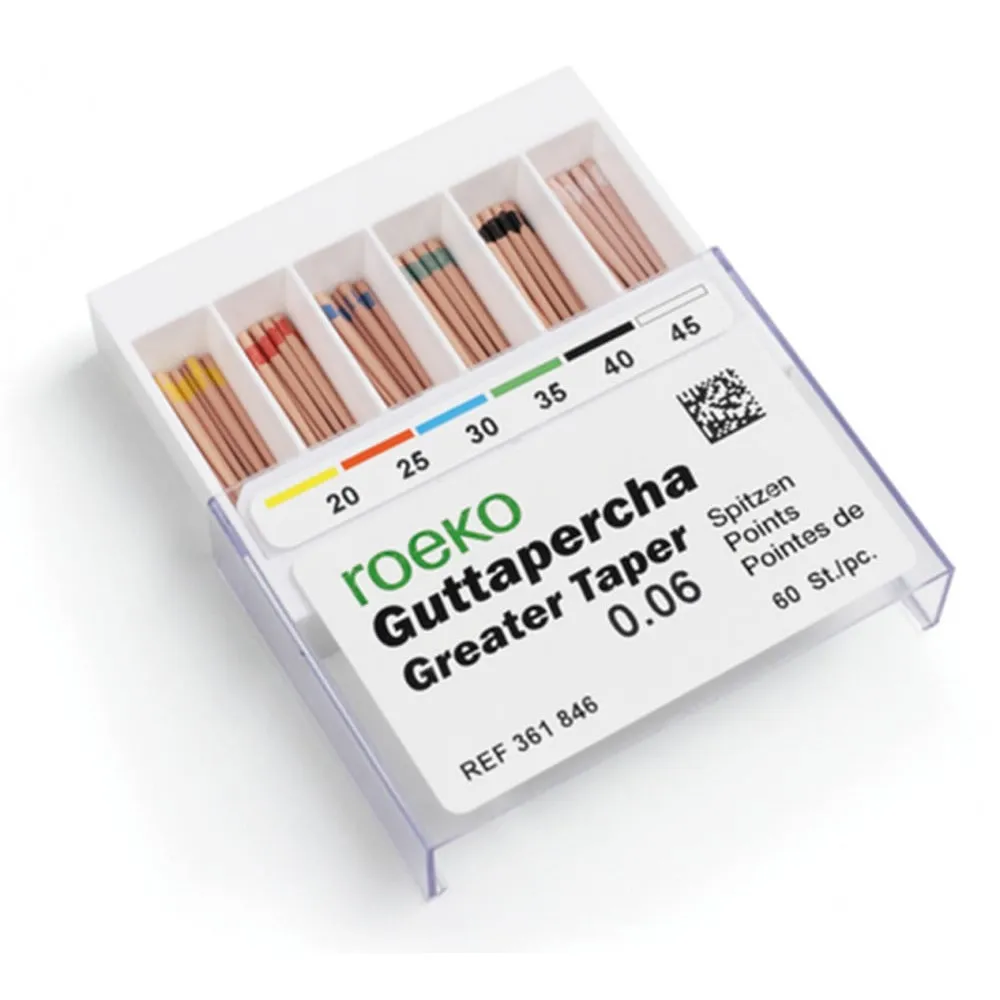 نقاط Gutta Percha Greater Taper، حجم 45، تناقص 0.06، PK/60