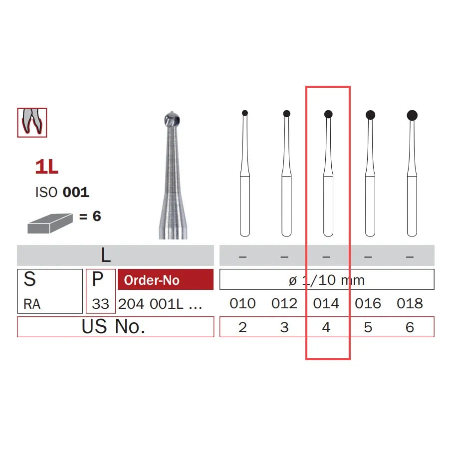 Carbide Bur, RA 014, Long Round ISO #001