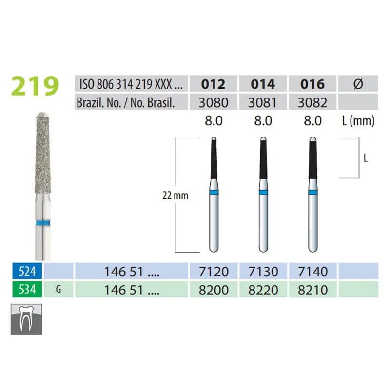 Diamond Burs, Cone Round Safe End, FG 0219-012, Medium